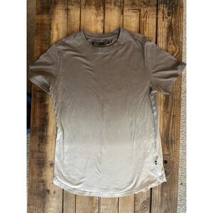 Edgar + Ash Mens Ombre‎ Dip Dye Curved Hem T-Shirt Brown Cream Size M